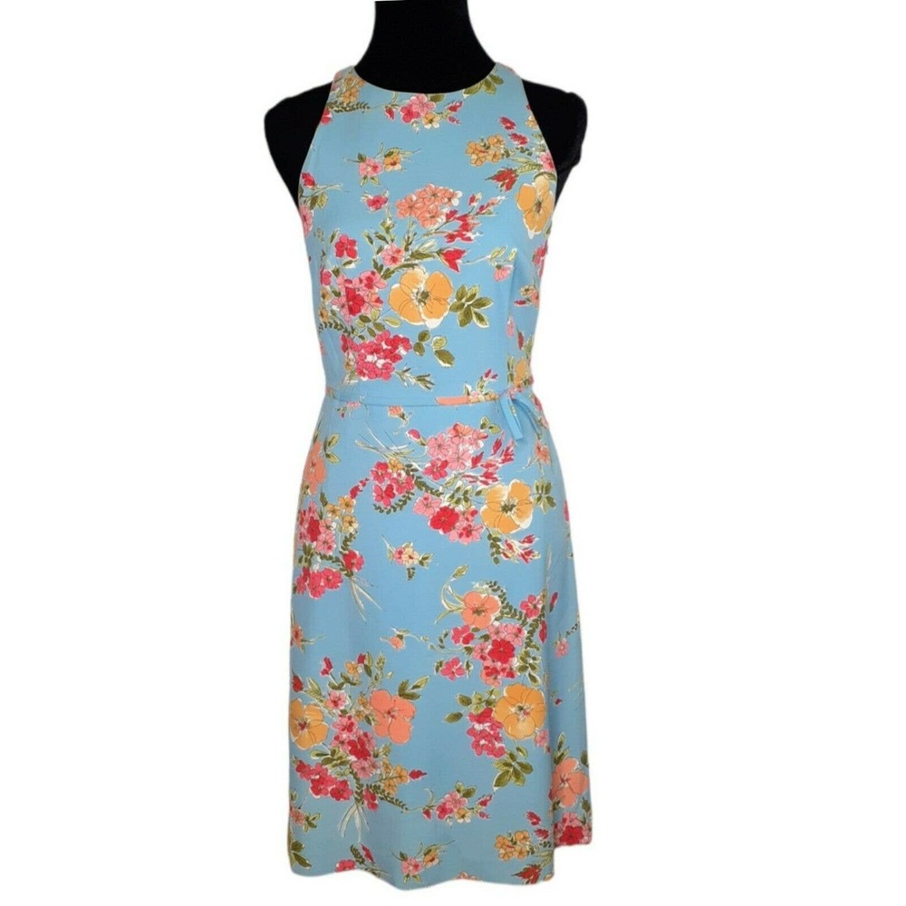 MOSCHINO Cheap and Chic Bright Floral Dress Knee Length Blue Pink Yellow US 8